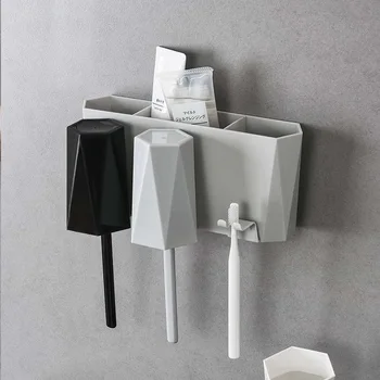 Стенен висящ държач за четка за зъби Комплект тоалетни безплатни перфорирани измити чашки рафт Домакински творчески багажник за съхранение на четка за зъби