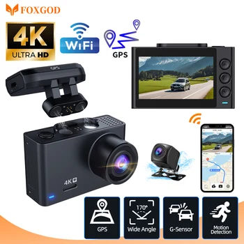 Car Dvr Dash Cam Real 4K+FHD 1080P GPS WiFi Dual Lens Dashcam Camera Video Loop Recording Паркинг монитор Нощно виждане видеокамера