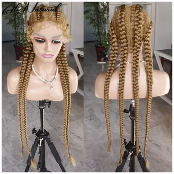 Ръчно плетена кутия плетени дантелени перуки с бебешки цвят на косата 27 блондинка супер дълга перука от роговица синтетични плитки перуки за черни жени