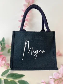 Черна персонализирана пазарска чанта | Шаферски кутии | персонализирана пазарска чанта за многократна употреба | моминско парти чанти | персонализирана подаръчна торбичка | обичай