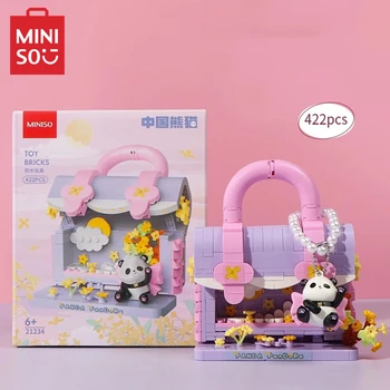 MINISO Panda чанта строителни блокове 3D модел орнаменти детски играчки сглобени пъзел фигури Kawaii рожден ден