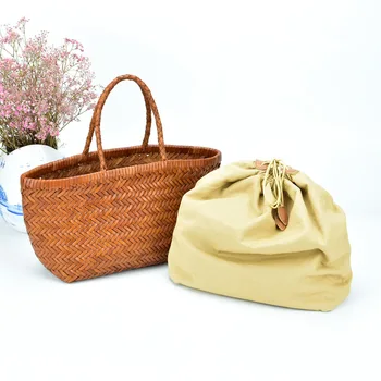 Естествена кожа жени плетени ръчно изработени пазарска чанта случайни плаж чанта