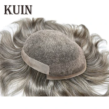 Kuin Lace & PU Протеза за мъжка коса Естествена човешка коса Перука Мъжка перука Exhuast Systems Unit Lace PU Base Hair Wig за мъже