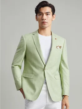 1 Бутон мъже костюми Blazer светло зелено Singe гърди тънък годни пълен ръкав случайни тънко яке 2023 пролет сватба младоженец износване 6XL