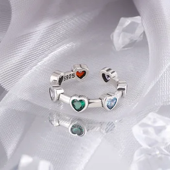 100% твърди S925 стерлинги сребърно сърце пръстени за жени зелен червен камък прост модерен ретро Anillos парти подаръци аксесоари