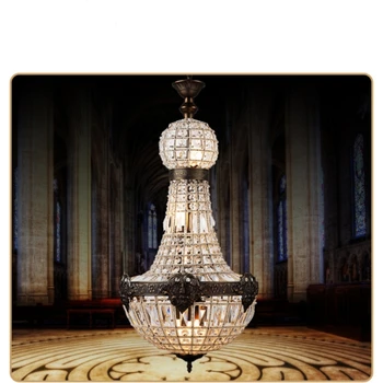 Съвременна Европа Ретро Кралска империя Голям кристал Led висулка лампа реколта висящи светлина хотел хол спалня таван полилей