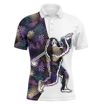 мъжки поло ризи мъжки летни спортни голф ризи 3d отпечатани маймуна модел човек къс ръкав тениски празник ревера бутон облекло