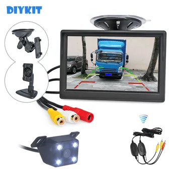 DIYKIT Безжичен 5-инчов TFT LCD дисплей Монитор за задно виждане LED цвят Нощно виждане Автомобилна камера Паркинг система за сигурност комплект