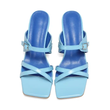 Дизайнерски кожен сандал за жени Висококачествен 3-5CM чехли за ток Дамски момичета Парти Stree обувки Ежедневни обувки Размер 35-42