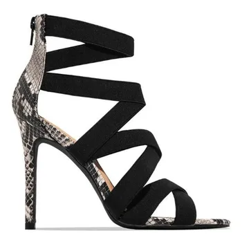 Sandalias Mujer 2023 Дамски дамски помпи мода превръзка пачуърк смесени цветове змия високи токчета сандали ежедневни обувки размер37 ~ 43