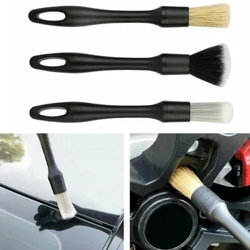 3pc Auto Car Boar Hair Detail Brush Wash Set Detailing Wheel Brushes Cleaning Kit