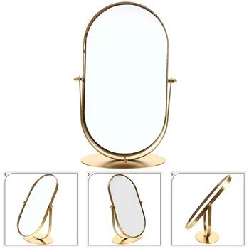Огледална едностранна ретро метална кръгла маса за красота (малко злато) Светва за грим бюро