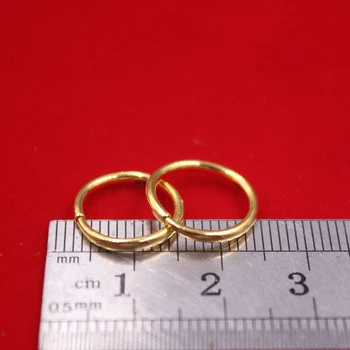 999 Pure 24K жълто злато обеци обръч за жени прост кръг обеци 10mm външен диаметър /1-1.1g
