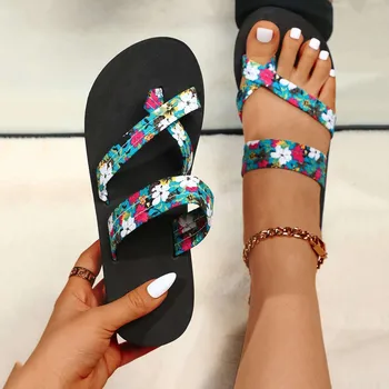 Дамски флорални джапанки плажни чехли мода дебело дъно джапанки Sandales лято случайни открит плажни чехли Chaussure