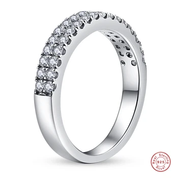 кръг 925 стерлинги сребърен пръстен ясно CZ мода подреждат една върху друга класически луксозни жени годежен пръстен подарък