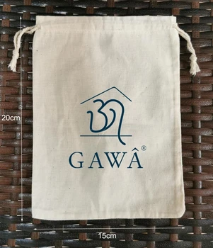 200 парчета персонализирано лого 15x20cm естествени памучни чанти шнур торбички за съхранение на дома чували отпечатани с тъмно синьо лого