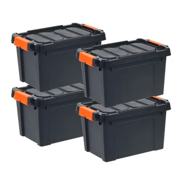 5 галон тежкотоварни пластмасови кутия за съхранение, черен, комплект от 4