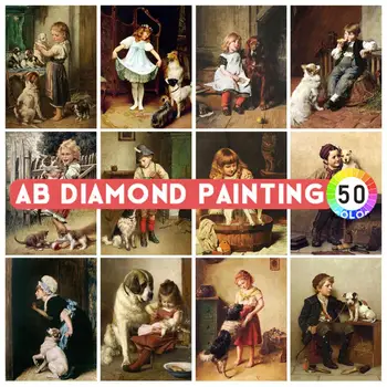 AB бормашини 5D DIY диамант живопис деца и куче бродерия комплект квадрат / кръг диамант мозайка картина дома декорация подарък